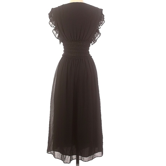Max Studio Black Sleeveless Ruffle Deep V-Neck Midi Dress size XS - Picture 2 of 12